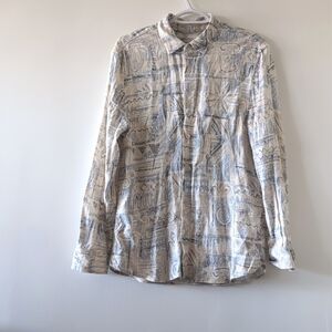 Zara linen blend printed button up  shirt size L